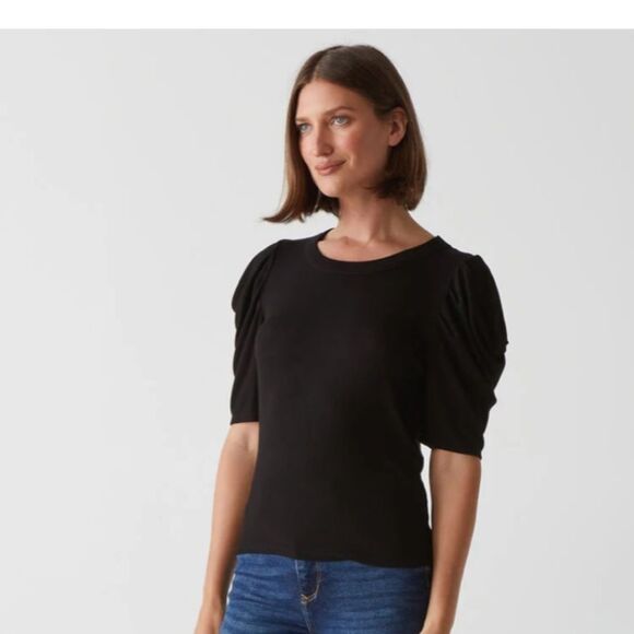Michael Stars Tops - Michael Stars Andrea Pleat Sleeves Black Crop Top, size XL